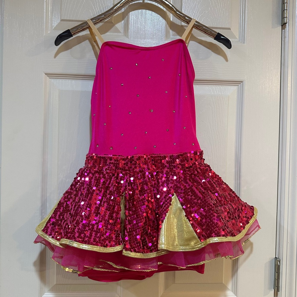 Weissman Fuchsia Pink Sequin Gold Trim Dance Costume Leotard LC Style 11211
